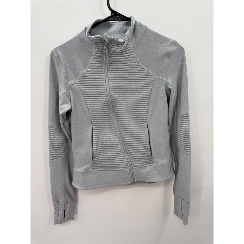 Mondetta Womens Heather Grey Asymmetric Moto Zip Up Active Jacket XS